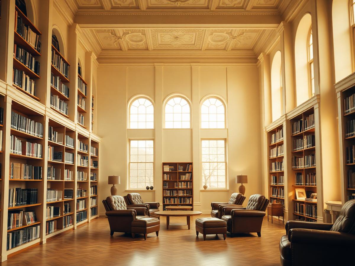 The Wordholt reading room lined with bookshelves